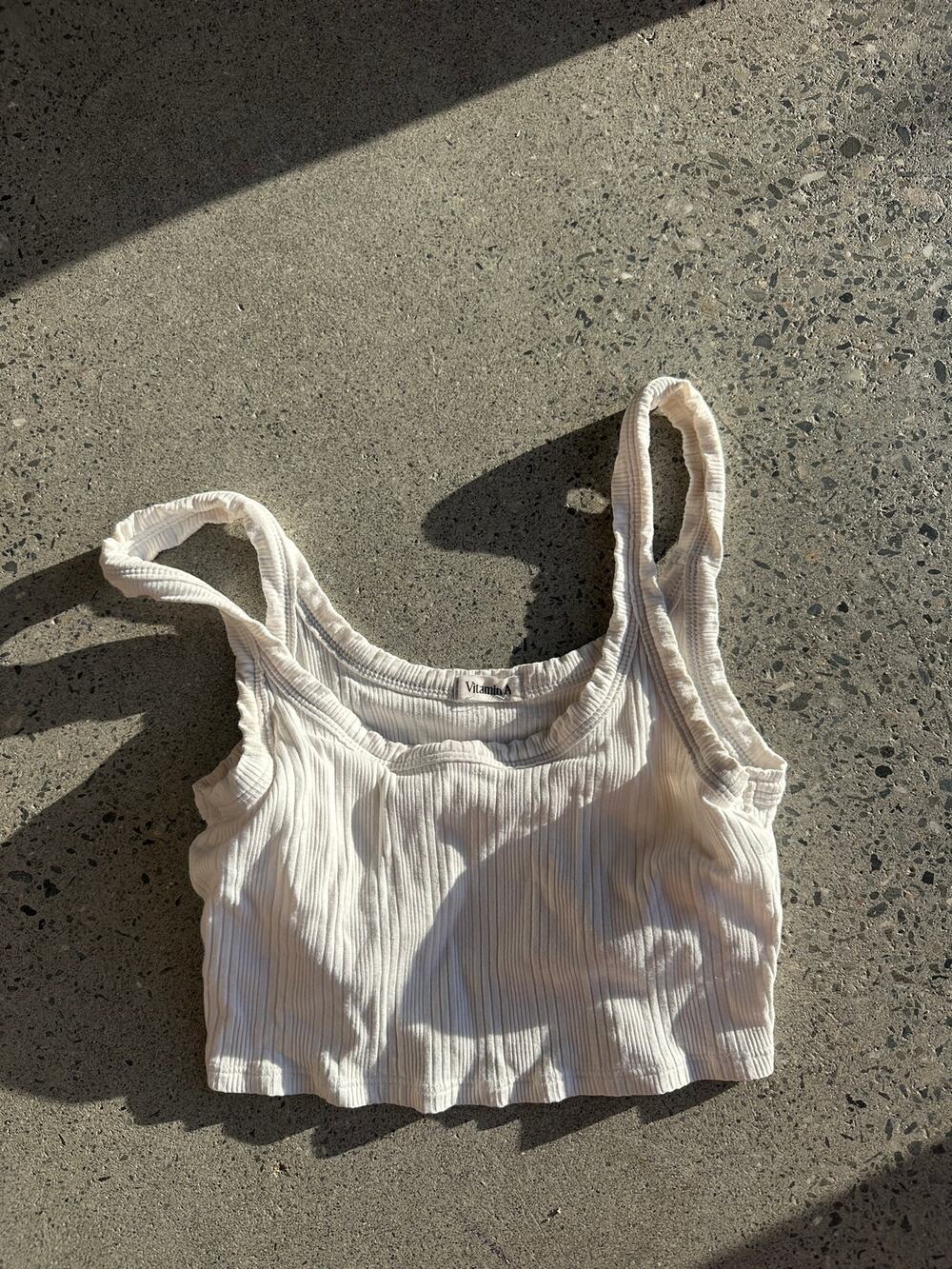Vitamin A Women’s Ribbed Crop Tank Top Ivory Cream Scoop Neck Minimalist Y2K
